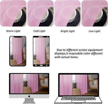 Chyhomenyc Pink Sheer Valances for Windows - Light Filtering Small Kitchen Curtains, Rod Pocket Short Top Window Treatment Decor for Living Room Bathroom Basement, 42Wx16L inches, 2 Panels