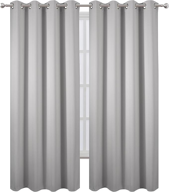 LEMOMO Blackout Curtains 52 x 84 inch/Light Grey Curtains Set of 2 Panels/Thermal Insulated Room Darkening Bedroom Curtains