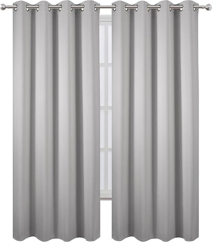 LEMOMO Blackout Curtains 52 x 84 inch/Light Grey Curtains Set of 2 Panels/Thermal Insulated Room Darkening Bedroom Curtains