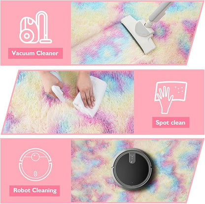Shag Area Rug for Bedroom 5x8,Fluffy Area Rugs for Living Room,Soft Fuzzy Rug Non-Shedding Indoor Plush Carpet for Kids Bedroom Nursery Dorm Home Decor,Rainbow