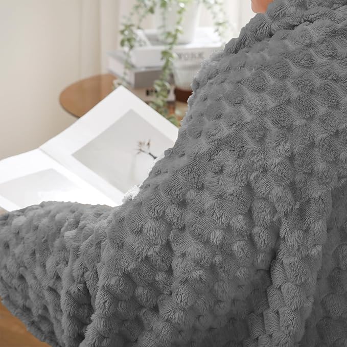 Puncuntex Grey Throw Blanket 60"×80" inches Fuzzy 3D Jacquard Decorative Flannel Fleece Super Soft Plush Cozy Blanket for Couch Sofa Chair Lightweight