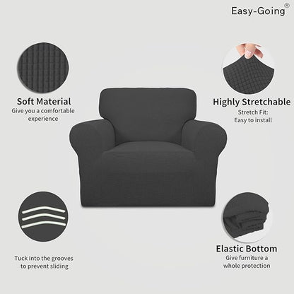 Easy-Going Stretch Chair Sofa Slipcover 1-Piece Couch Sofa Cover Furniture Protector Soft with Elastic Bottom for Kids, Pet. Spandex Jacquard Fabric Small Checks (Chair, Dark Gray)