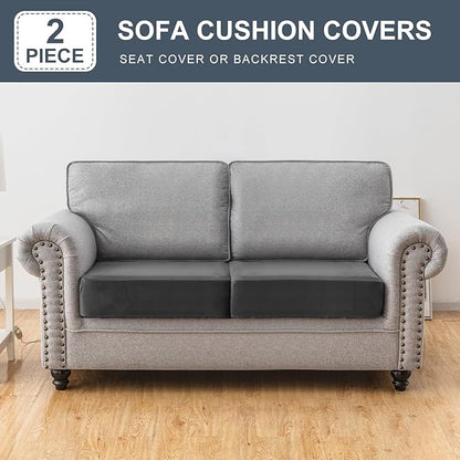 Couch Cover Stretch Velvet Sofa Cushion Cover 2-Piece - Elastic Washable Slipcover for Seat or Backrest, Couch Seat Covers for Sofas (Grey)