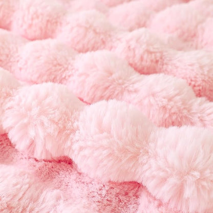 COOVA Faux Fur Throw Blanket for Couch, Cozy Soft and Fuzzy Plush Rabbit Fur Bubble Blanket for Sofa Bedroom Living Room, 60x80 Inches Light Pink
