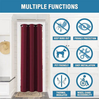H.VERSAILTEX Christmas Doorway Curtain Blackout Door Curtain Room Divider Window Treatment Curtain for Bedroom Thermal Insulated Privacy Drape Soundproof Grommet, 42 x 80 inches, 1 Panel, Burgundy