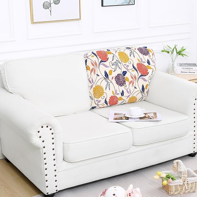 Smiry Printed Couch Cushion Covers, Stretch Soft Couch Covers for Sofa, Washable Non-Slip Sofa Slipcover Furniture Protector for Indoor and Outdoor (Backrest L, Orange)