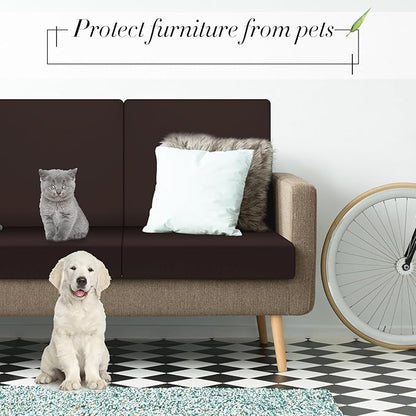Newwiee Set of 4 Stretch Patio Cushion Covers Sofa Couch Seat Chair Slipcovers Cushion Cover Replacement Furniture Protector for Pets Washable(Dark Coffee,Seat Cover,Solid)