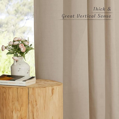 NICETOWN Flax Taupe Linen Curtains for Room Divider, Grommet Top Thick Flax Semi Sheer Vertical Drapes Privacy Assured with Light Filtering for Sliding Glass Door, W68 x L96, 2 Pieces
