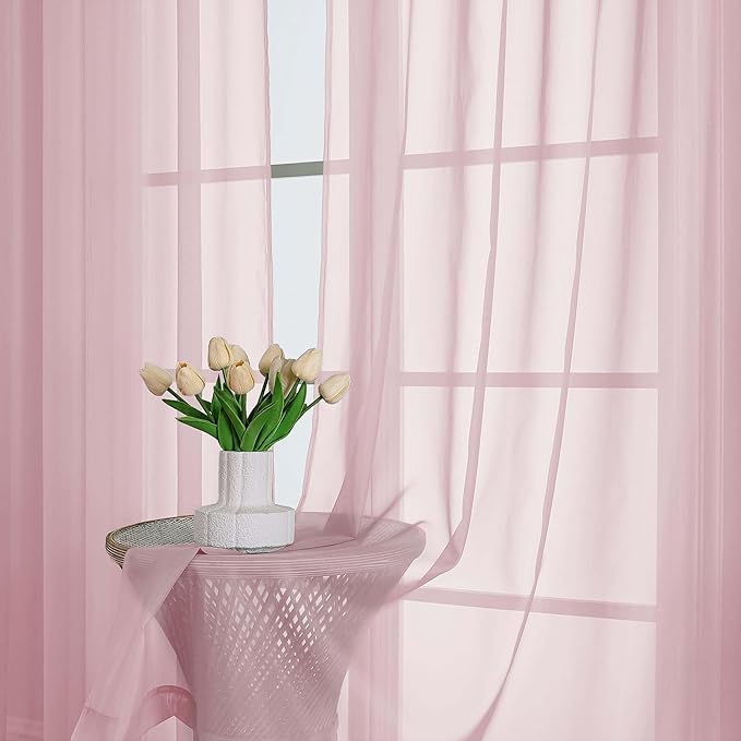 Chyhomenyc Blush Pink Sheer Curtains 90 Inches Long 2 Panels, Light Filtering Blush Pink Curtains for Living Room, Soft Gentle Voile Rod Pocket Bedroom Window Drapes, 59Wx90L Inch, 2PCS