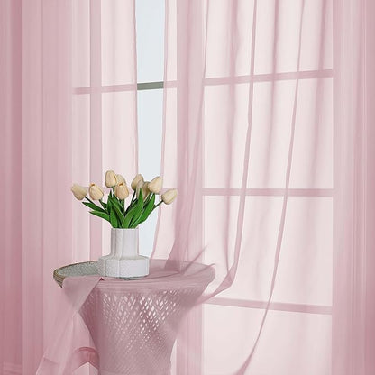Chyhomenyc Blush Pink Sheer Curtains 84 Inches Long 2 Panels, Light Filtering Blush Pink Curtains for Living Room, Soft Gentle Voile Rod Pocket Bedroom Window Drapes, 59Wx84L Inch, 2PCS