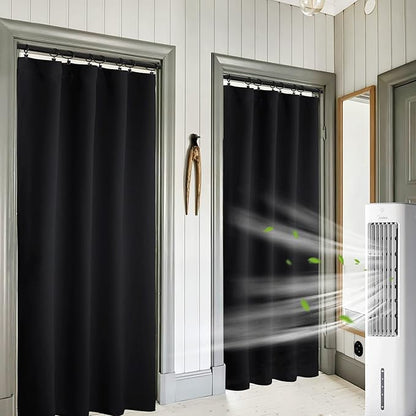 RYB HOME 2 Panels Blackout Doorway Curtains, Thermal Insulated Privacy Rod Pocket Easy Installation Drapes for Living Room Bedroom Dining Room, Width 34 by Length 80, Black