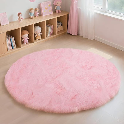 yulidayang Pink Fluffy Round Area Rugs for Bedroom,6'X6'Shag Circle Area Rugs for Girls Room,Non Slip Fuzzy Plush Rug for Kids Room Living Room and Dorm Home Decor Rug
