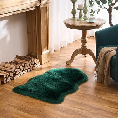 EasyJoy Ultra Soft Fluffy Shaggy Area Rug Faux Fur Rug Chair Cover Seat Pad Fuzzy Area Rug for Bedroom Floor Sofa Living Room (2 x 3 ft Sheepskin, Dark Green)