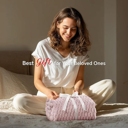 BEDELITE Fleece Throw Blanket for Couch & Bed - 3D Jacquard Decorative Lotus Pink Blanket, Super Soft and Cozy Warm Fuzzy Blanket All Seasons Suitable, 50x60Inches