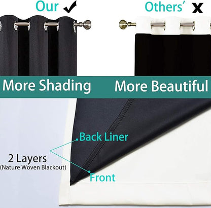 Yakamok 84 Inch Length 100% Blackout Curtains for Bedroom, 2 Thick Layers Thermal Insulated Grommet Total Blackout Drapes with Black Liner for Living Room (42Wx84L,Cream, 2 Panels)