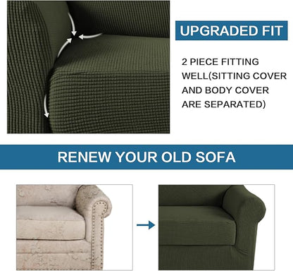 H.VERSAILTEX 2 Piece Couch Cover Stretch Stylish Chair Cover Furniture Cover/Protector Featuring Jacquard Textured Twill Fabric, High Spandex Slipcover Machine Washable (Chair, Olive)