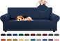 KEKUOU Stretch Sofa Cover Slipcover ，Couch Covers for 3 Cushion Couch Sofa pet Friendly (78"-94") Furniture Protector Sofa with Elastic Bottom for Kids,Dog, Jacquard Small Checked(Large,Navy Blue)