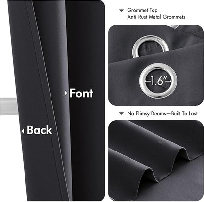 MIULEE Dark Grey Blackout Curtains for Bedroom Living Room 84 Inches Long 2 Panels, Thermal Insulated Room Darkening Drapes Solid Grommet Noise Reduction Light Blocking Window Treatments 50x84 Inch