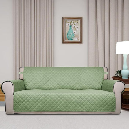 PureFit Reversible Quilted Sofa Cover, Water Resistant Slipcover Furniture Protector, Washable Couch Cover with Non Slip and Elastic Straps for Kids, Dogs, Pets (Oversized Sofa, Sage Green/Ivory)