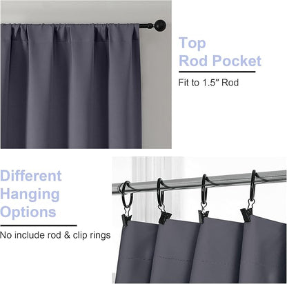 Simplebrand Ava Grey Blackout Curtains for Bedroom 72 Inch Length 2 Panels Set, Privacy Thermal Insulated Rod Pocket Window Curtains for Patio French Door, W40 x L72 Inch