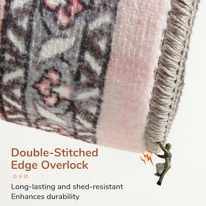 OPPODREAM Soft Area Rugs 4x6, Low-Pile Washable Rugs 4x6 with Non Slip Backing, Faux Cashmere 4 x 6 Throw Carpet, Pink & Cream