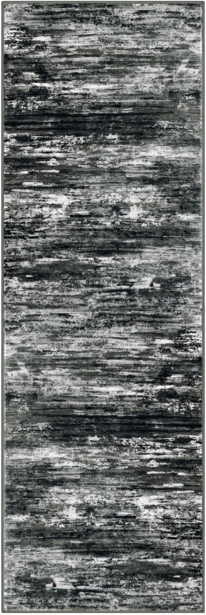 KOZYFLY 3x8 Ft Rug Modern Ombre Runner Rug for Hallway, Washable Kitchen Rugs Non-Slip Soft Striped Entryway Rug, Print Black Grey Abstract Carpet for Laundry Nursery