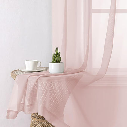 Aiyufeng Blush Pink Sheer Curtains 63 Inch Length 2 Panels Set, Light Filtering Airy Rod Pocket Light Pink Window Curtain Treatment Drapes for Kitchen Bedroom Living, Each 40Wx63L Inches