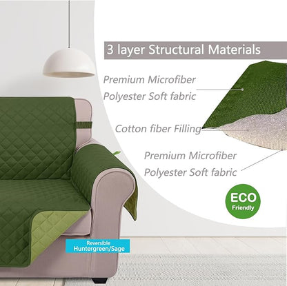 U-NICE HOME 4 Seater Sofa Cover 91 Inch Large Couch Covers for 4 Cushion Couch with Elastic Straps Water Resistant Furniture Protector Cover for Pets Cat (Sofa XX-Large, Huntergreen/Sage)