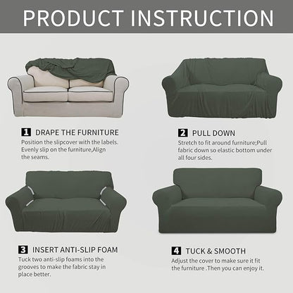 Easy-Going Stretch Sofa Slipcover 1-Piece Sofa Cover Furniture Protector Couch Soft with Elastic Bottom for Kids, Polyester Spandex Jacquard Fabric Small Checks (Sofa, Olive Green)