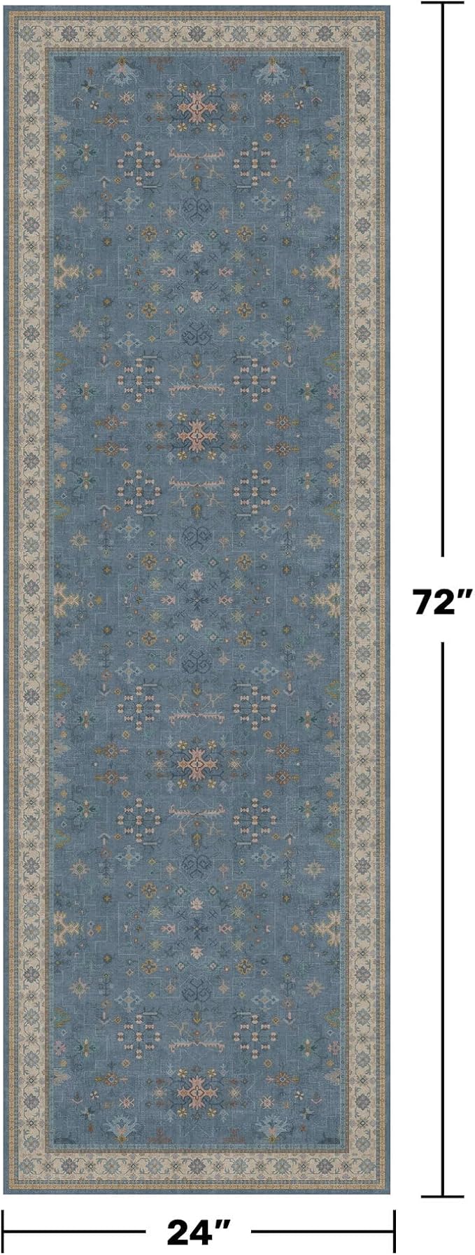 Hazo Haus Boho 2x6 Non Slip Kitchen Rug Runner - Light Blue Washable Rug for Bathroom, Laundry Room, Hallway, Non Slip with Rubber Backing, Floral Eclectic Unique Runner Décor