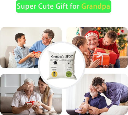 ONFAON Grandpa Gifts,Grandpa's Spot Throw Pillow Covers 18x18 Inch for Bed Sofa Couch,Birthday Christmas Thanksgiving Day Gifts for Grandpa Stepdad,2-Pocket