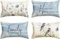 AVOIN colorlife Spring Saying Flowers Butterfly Bird Throw Pillow Covers, 12 x 20 Inch Home Sweet Home Blue Cushion Case for Sofa Couch Set of 4