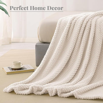 Whale Flotilla Twin Size Fuzzy Fleece Blanket for Bed, 60x80 Inch Fluffy Warm Soft Jacquard Blankets for All Season, Lightweight and Cozy, Ivory
