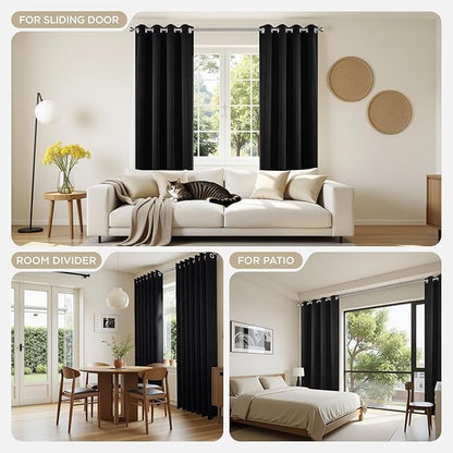 Joydeco Blackout Curtains 84 Inch Length 2 Panels Set, Thermal Insulated Long Curtains& Drapes 2 Burg, Room Darkening Drapes for Bedroom Living Room (Black, W37 x L84 Inch)