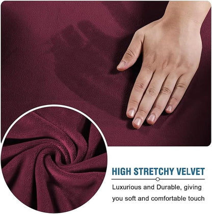 H.VERSAILTEX High Stretch Sofa Slipcover 4 Piece Cover Velvet Furniture Protector Form Fit Thick Velvet Extra Large Sofa Cover for 3 Cushion Couch Width Up to 97 Inch (Large Sofa, Wine/Burgundy)