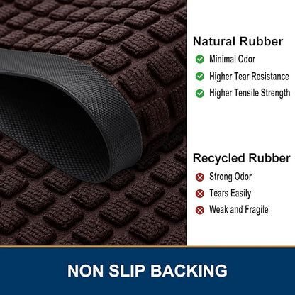 Smiry Front Door Mat Outside Entrance, Heavy Duty Natural Rubber Doormat, Non Slip, Trap Dirt and Moisture, Easy Clean, Low Profile Welcome Floor Mats for Indoor Outdoor Entry, 35x23 Inch, Brown