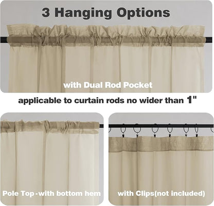 Chyhomenyc Taupe Sheer Valances for Windows - Light Filtering Small Kitchen Curtains, Rod Pocket Short Top Window Treatment Decor for Living Room Bathroom Basement, 42Wx16L inches, 2 Panels