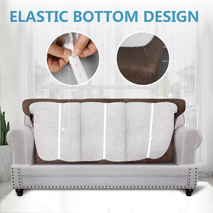 Leather Look Couch Cushion Covers Sofa Seat Slipcovers Sets Couches Furniture Protector for Sectional Armchair Loveseat Pets Kids Stretch Spandex Fabric (3 T-Cushion Sofa, Brown)