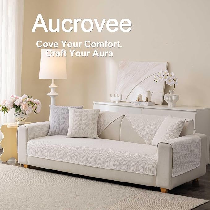 Soft Waterproof Chenille Cover Washable, Non Slip Sectional Sofa Covers for 3 Cushion Couch Sofa L Sharped Sofa Slipcover for Pets, Furniture Protector (1 PCS 36"x70" White)