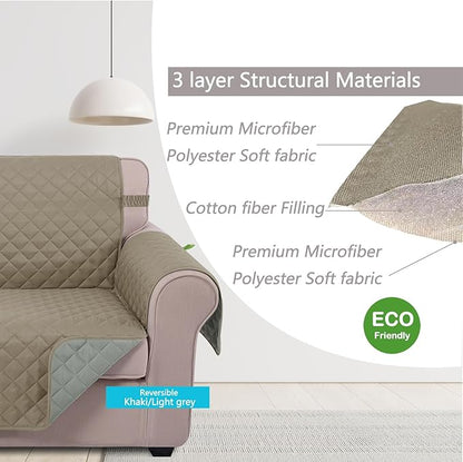 U-NICE HOME 4 Seater Sofa Cover 91 Inch Large Couch Covers for 4 Cushion Couch with Elastic Straps Water Resistant Furniture Protector Cover for Pets Cat (Sofa XX-Large, Khaki/Light Grey)