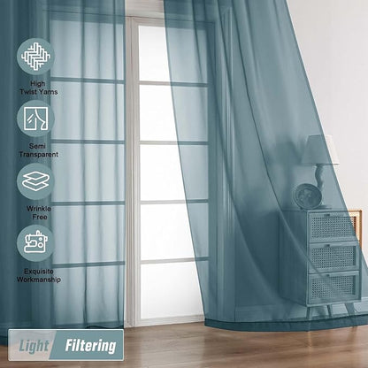 Dusty Blue Sheer Curtains 84 Inches Long 2 Panels, Elegant Airy Transparent Light Filtering Window Curtains, Window Drapes for Living Room Bedroom, Top Dual Rod Pocket Design, 2x42Wx84L Inches