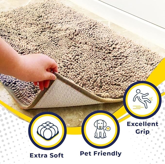 Muddy Mat® | Super Absorbent Door Mat Indoor, Microfiber Quick Dry Chenille Entryway Rug, Non-Slip Front Door Mat, Indoor Mats for Entryway, Machine Washable Pet Rug, Beige 6ft x 9ft