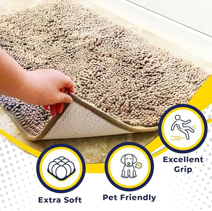 Muddy Mat® | Super Absorbent Door Mat Indoor, Microfiber Quick Dry Chenille Entryway Rug, Non-Slip Front Door Mat, Indoor Mats for Entryway, Machine Washable Pet Rug, Beige 6ft x 9ft