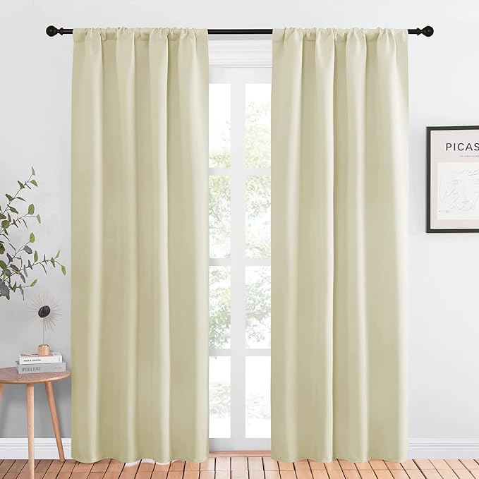 NICETOWN Blackout Curtains for Living Curtains, Window Treatment Thermal Insulated Solid Room Darkening Drape Panels for Patio Sliding Glass Door (Beige, Set of 2, 42 inches Width by 84 inches Length)