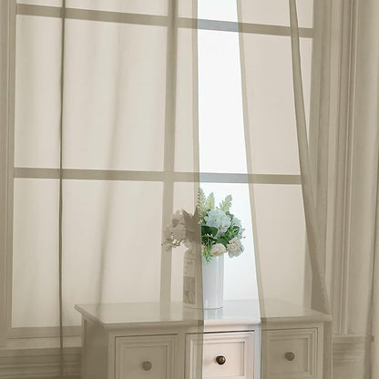 OVZME Taupe Sheer Curtains 84 Inches Long 2 Panels - Soft Light Filtering Window Sheer Panels for Living Room/Bedroom, Top Dual Rod Pocket, 1 Pair, Each 42Wx84L Inches