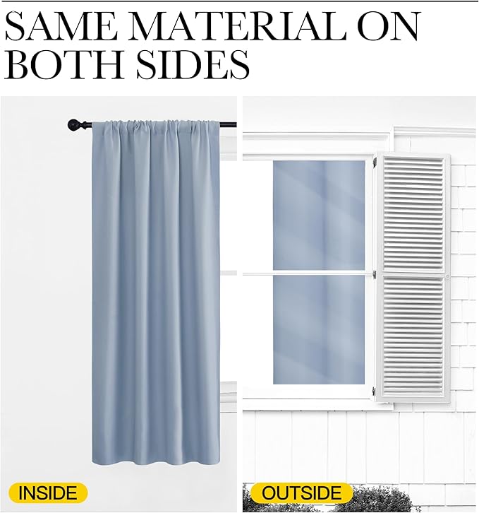 NICETOWN Kitchen Curtains, Vintage Blue, 34" x 40", Set of 2, Short Blackout Curtains & Drapes, Thermal Insulated Rod Pocket Window Treatment Draperies for Nursery