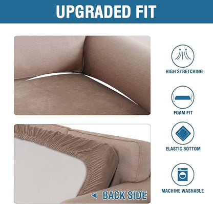 H.VERSAILTEX Velvet Stretch Individual Couch Cushion Cover Plush Slipcover for Loveseat Sofa Furniture Protector Seat Cover (1 Piece Loveseat Cushion Cover, Taupe)