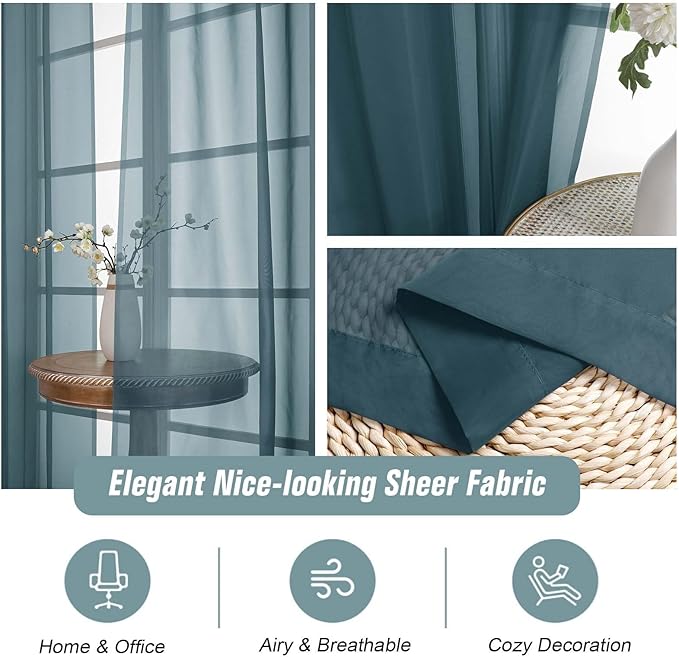 Window Sheer Curtains 54 inch Length, Soft Airy Light Filtering Sheer Curtain 2 Panels Set, Dual Rod Pocket Gauze Drapes for Living Room Bedroom, Dusty Blue, 2x42Wx54L Inches