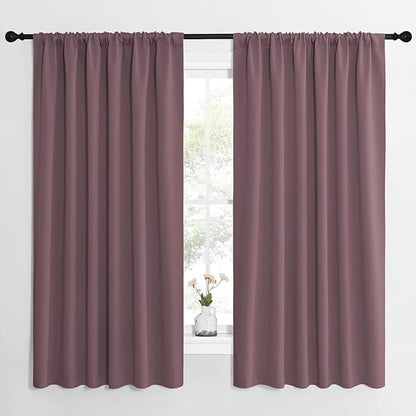 NICETOWN Blackout Curtains for Bedroom, Home Decorations Thermal Insulated Solid Rod Pocket Blackout Drapes for Cafe (Dry Rose, One Pair, 62 x 63-inch)