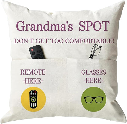 ONFAON Grandma Gifts, Grandma's Spot Throw Pillow Covers 18x18 Inch,Birthday Christmas Thanksgiving Day Gifts for Grandma Mom,2-Pocket